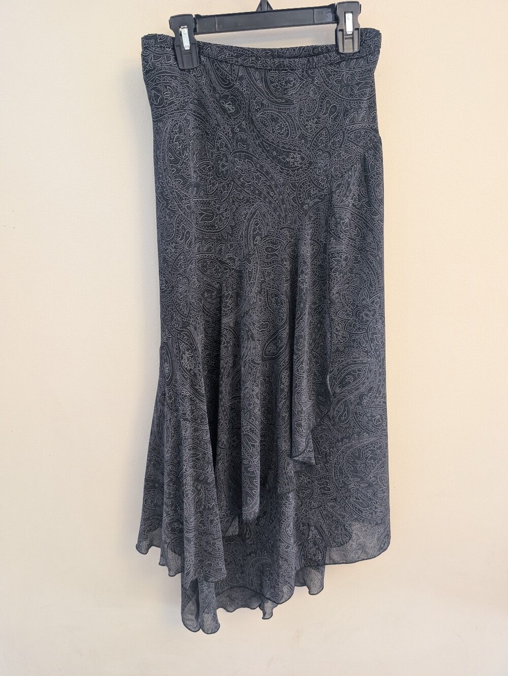 Vintage Kathie Lee Black Paisley Asymmetrical Midi Skirt Size 14